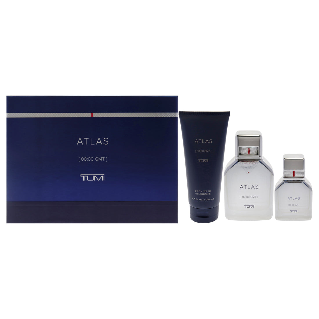 Atlas by Tumi for Men - 3 Pc Gift Set 3.4oz EDP Spray, 1oz EDP Spray, 6.7oz Body Wash