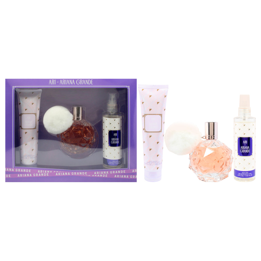 Ari by Ariana Grande for Women - 3 Pc Gift Set 3.4oz EDP Spray, 3.4oz Body Souffle, 4oz Body Mist