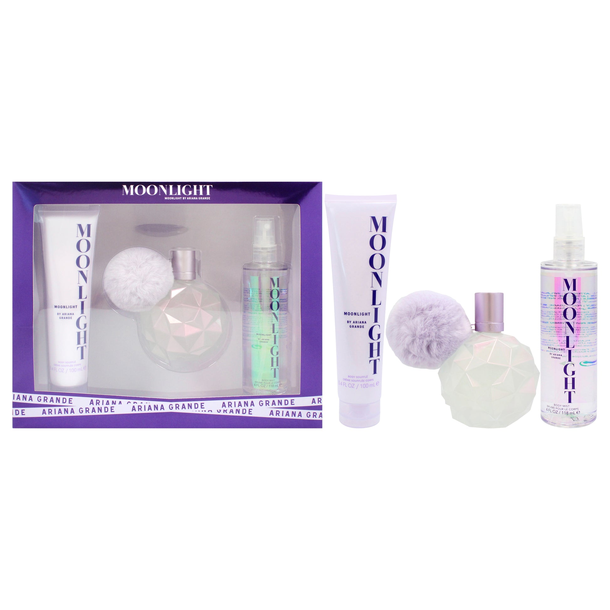 Moonlight by Ariana Grande for Women - 3 Pc Gift Set 3.4oz EDP Spray, 3.4oz Body Souffle, 4oz Body Mist