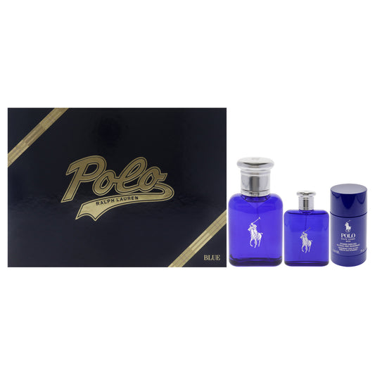 Polo Blue - Refillable by Ralph Lauren for Men - 3 Pc Gift Set 4.2oz EDT Spray, 1.36oz EDT Spray, 2.6oz Deodorant Stick