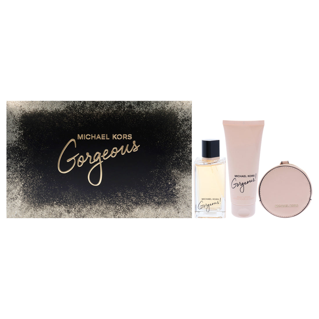 Gorgeous by Michael Kors for Women - 3 Pc Gift Set 3.4oz EDP Spray, 3.4oz Body Lotion, Round Purse