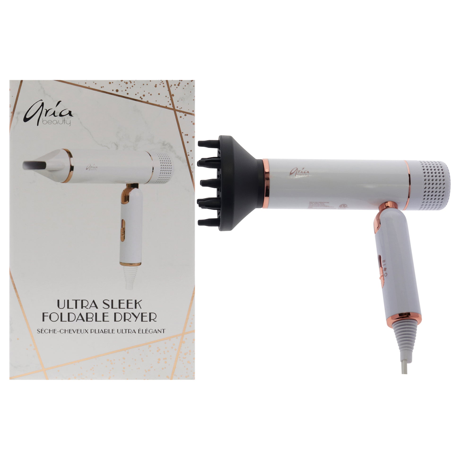 Ultra Sleek Foldable Hair Dryer - White by Aria Beauty for Women - 1 Pc Hair Dryer