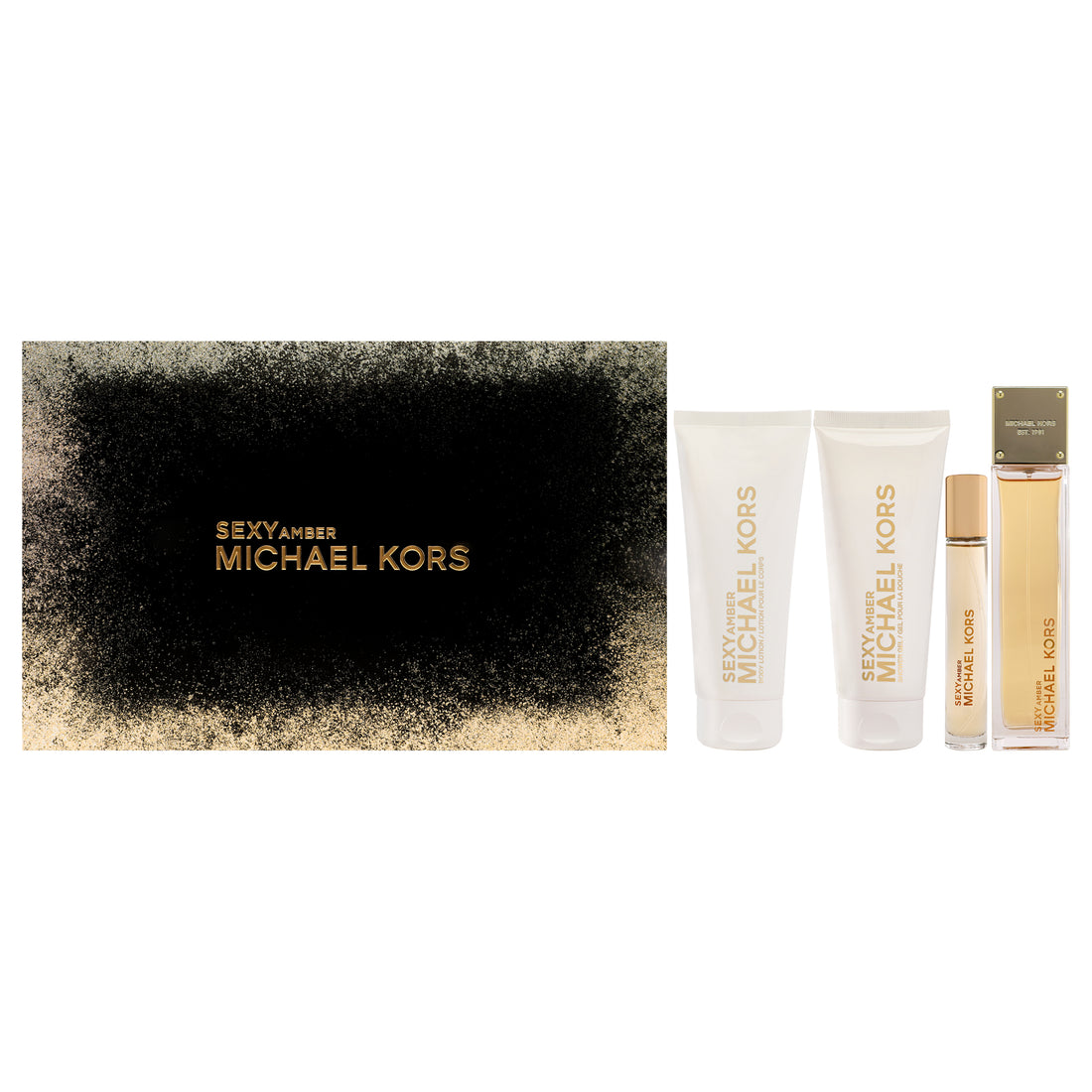 Sexy Amber by Michael Kors for Women - 4 Pc Gift Set 3.4oz EDP Spray, 0.33oz EDP Spray 3.4oz Body Lotion, 3.4oz Shower Gel