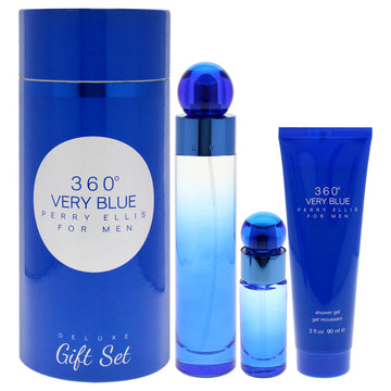 360 Very Blue by Perry Ellis for Men - 3 Pc Gift Set 3.4oz EDT Spray, 0.25oz EDT Spray, 3oz Shower Gel