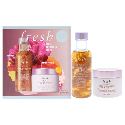 Deep Hydration Duo by Fresh for Women - 2 Pc 3.3oz Rose Deep Hydration Facial Toner, 1.6oz Rose Deep Hydration Face Cream