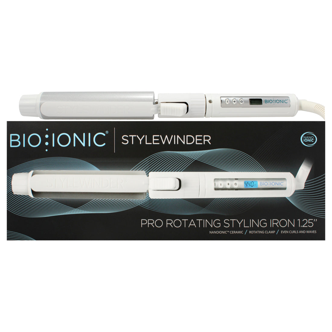 Stylewinder Pro Rotating Styling Iron - White by Bio Ionic for Women - 1.25 inch Curling Iron