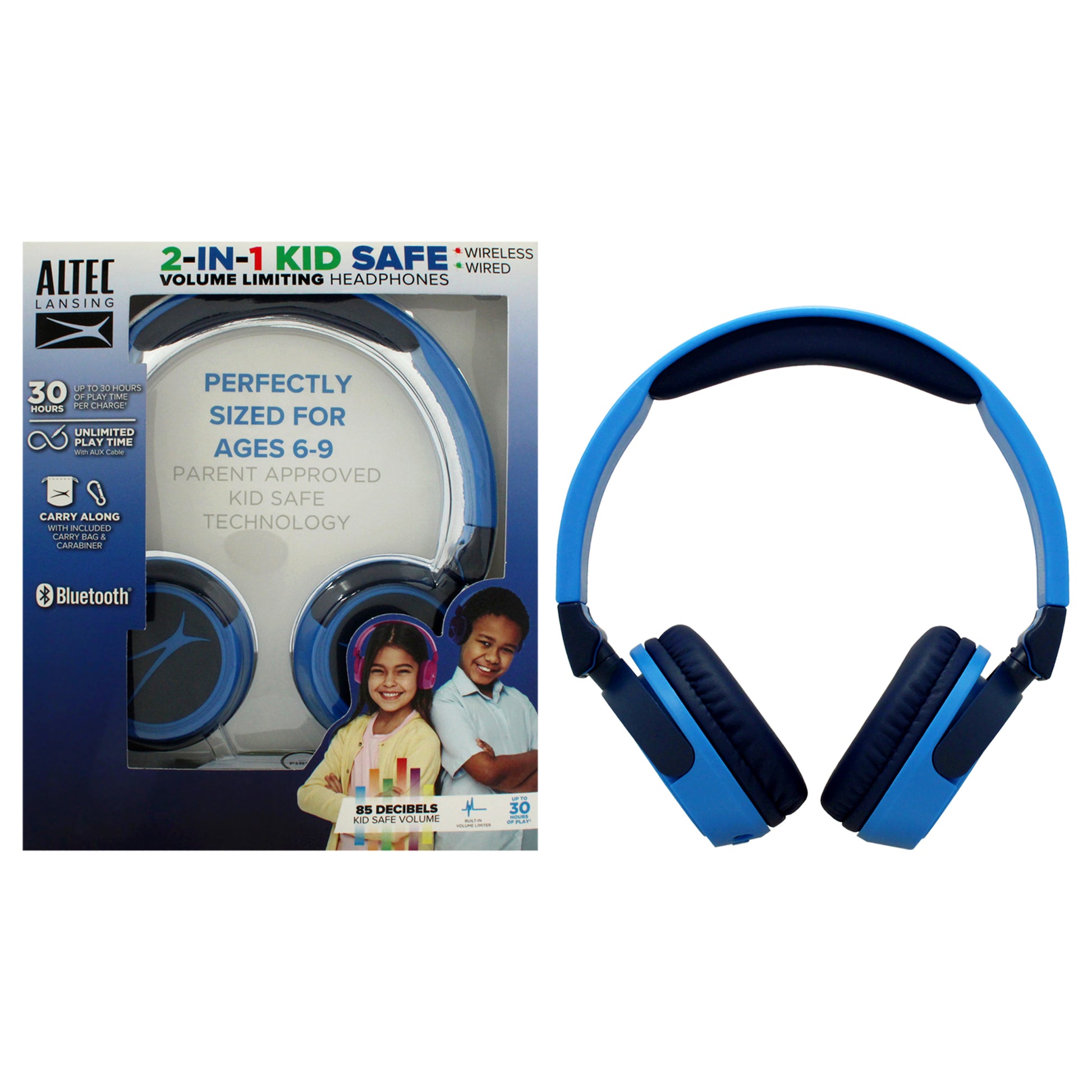 Kid Safe 2-In-1 Bluetooth and Wired Headphones - Knight Blue
