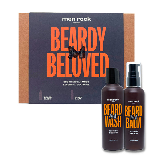 Beardy Beloved Soothing Duo - Oak Moss by Men Rock for Men - 2 Pc 3.4oz Beard Wash - Oak Moss, 3.4oz Beard Balm - Oak Moss