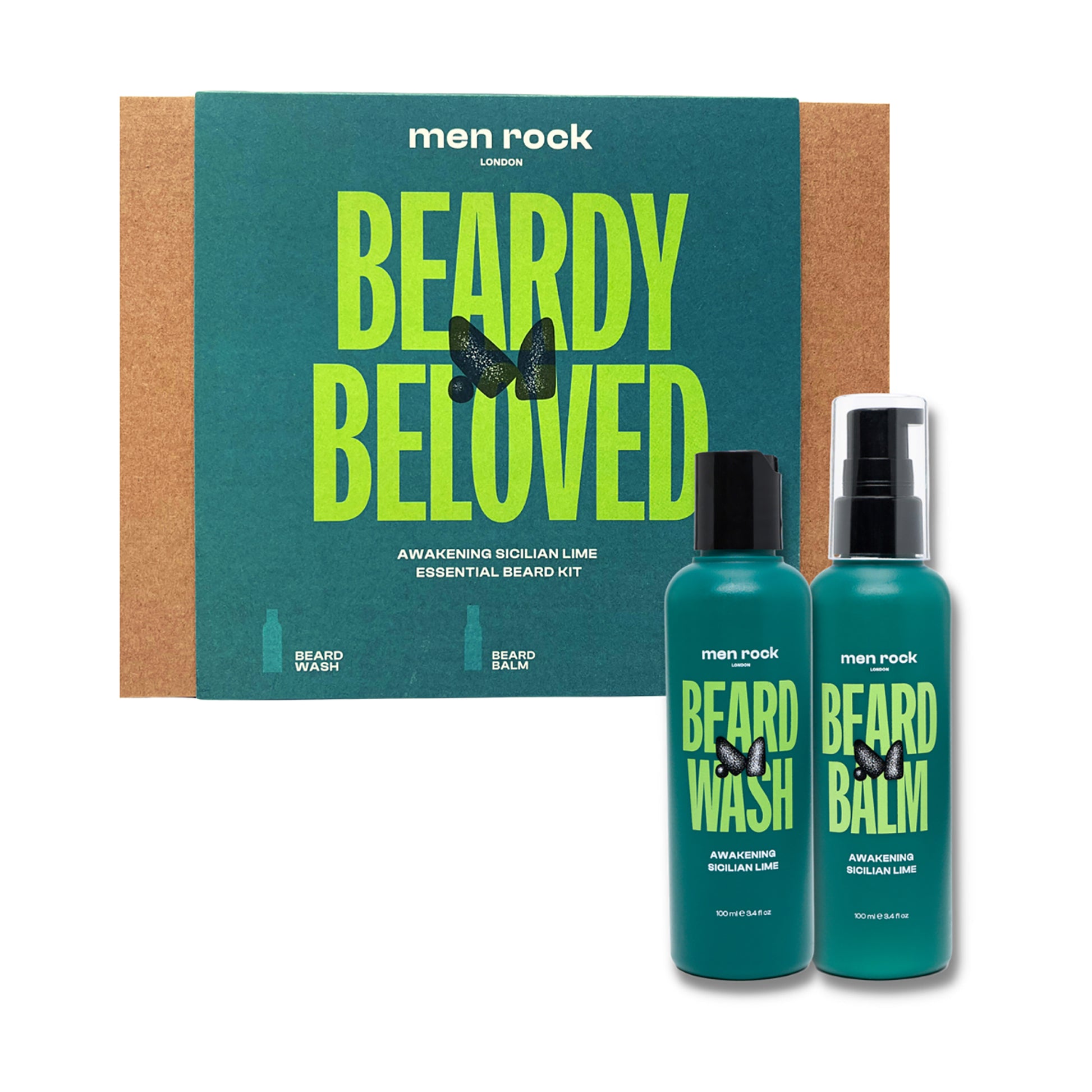 Beardy Beloved Awakening Duo - Sicilian lime by Men Rock for Men - 2 Pc 3.4oz Beard Wash - Sicilian Lime, 3.4oz Beard Balm - Sicilian Lime
