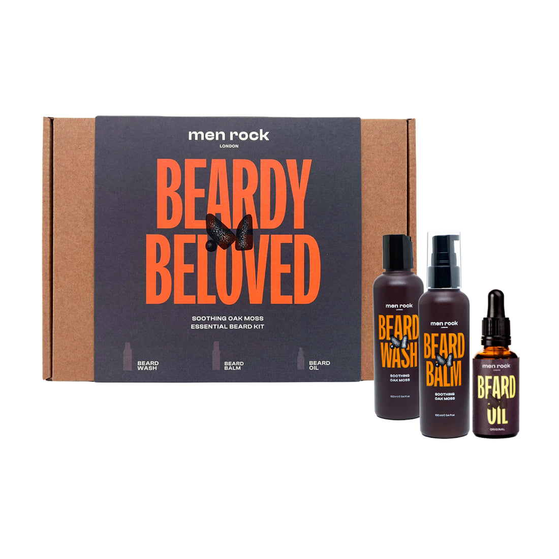 Beardy Beloved Soothing Essential Beard Kit - Oak Moss by Men Rock for Men - 3 Pc 3.4oz Beard Wash - Oak Moss, 3.4oz Beard Balm - Oak Moss, 1oz Beard Oil - Oak Moss