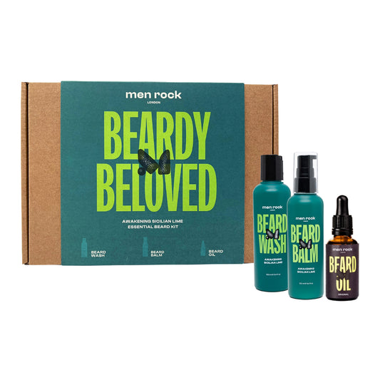 Beardy Beloved Awakening Essential Beard Kit - Sicilian lime by Men Rock for Men - 3 Pc 3.4oz Awakening Beard Wash - Sicilian Lime, 3.4oz Awakening Beard Balm - Sicilian Lime, 1oz Beard Oil - Original