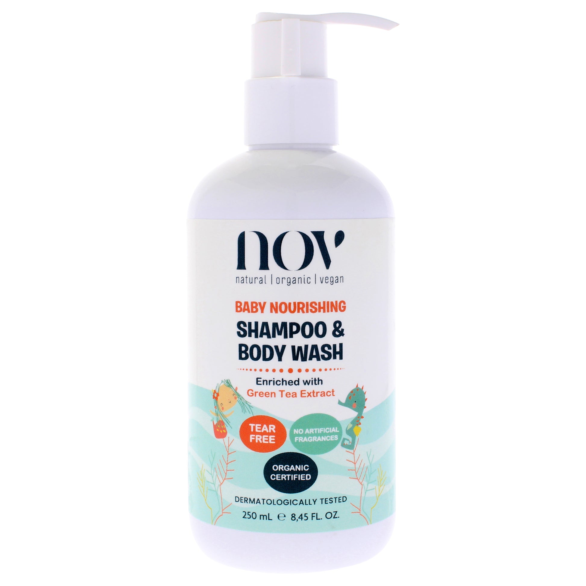 Baby Nourishing Shampoo and Body Wash by NOV Natural Organic Vegan for Kids - 8.45 oz Shampoo