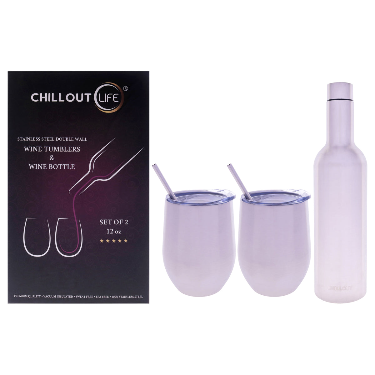 Stainless Steel Insulated Wine Tumbler and Wine Bottle - Silver