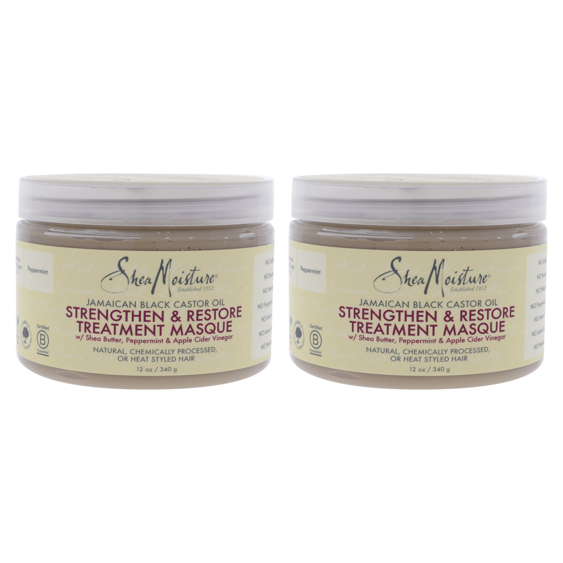 Jamaican Black Castor Oil Strengthen-Grow & Restore Treatment Masque - Pack of 2 by Shea Moisture for Unisex - 12 oz Masque