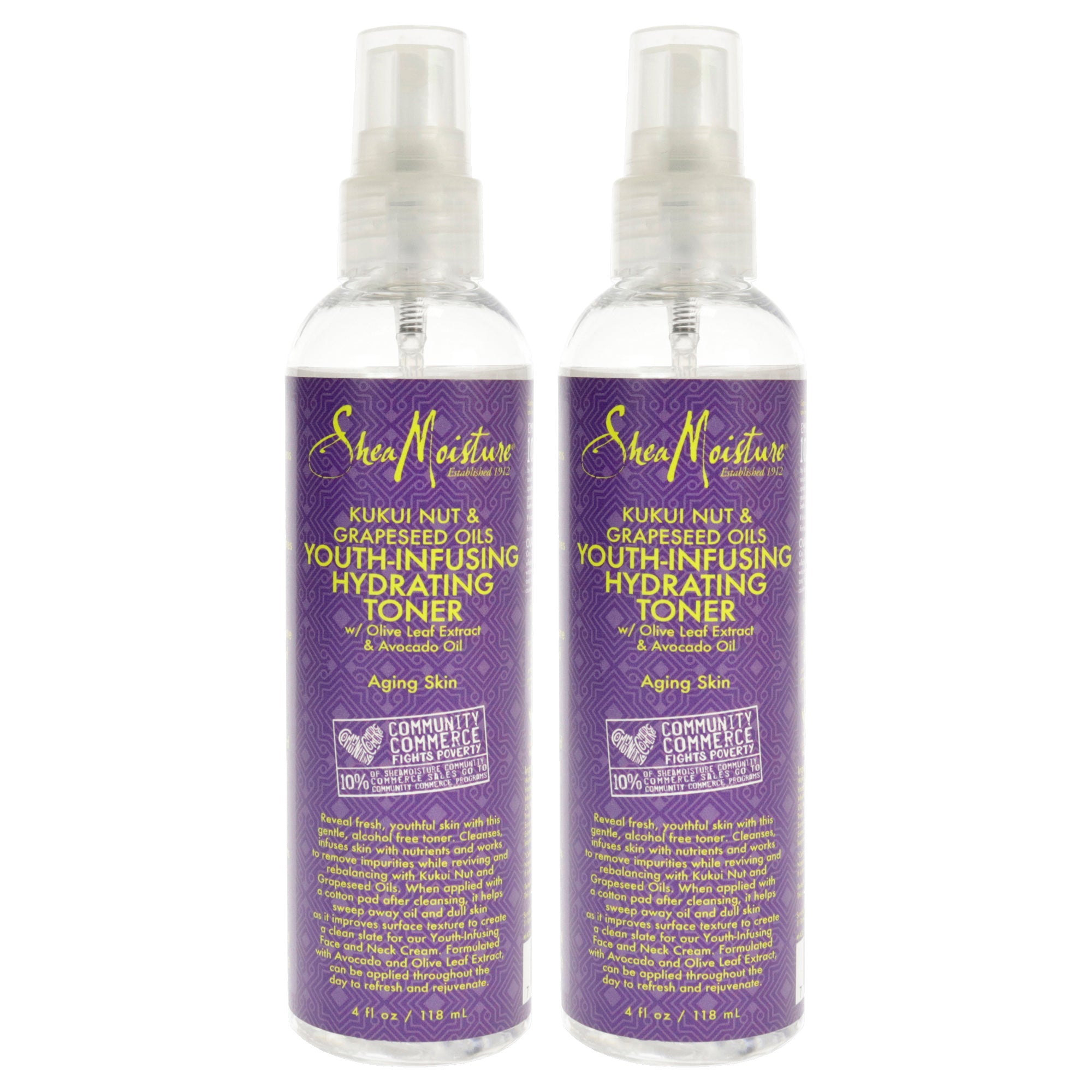 Kukui Nut & Grapeseed Oils Youth-Infusing Hydrating Toner - Pack of 2 by Shea Moisture for Unisex - 4 oz Toner