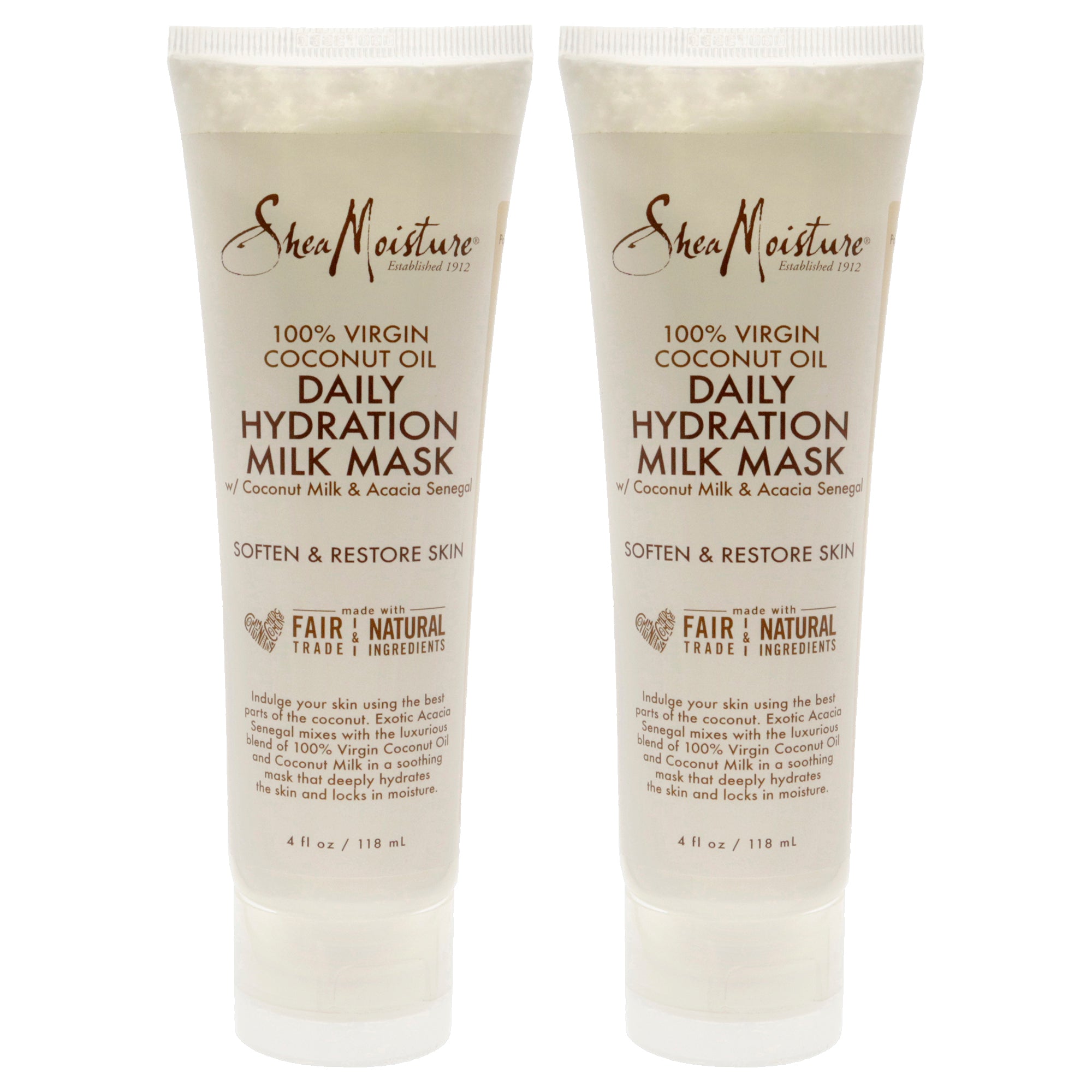100% Virgin Coconut Oil Daily Hydration Milk Mask - Pack of 2 by Shea Moisture for Unisex - 4 oz Mask
