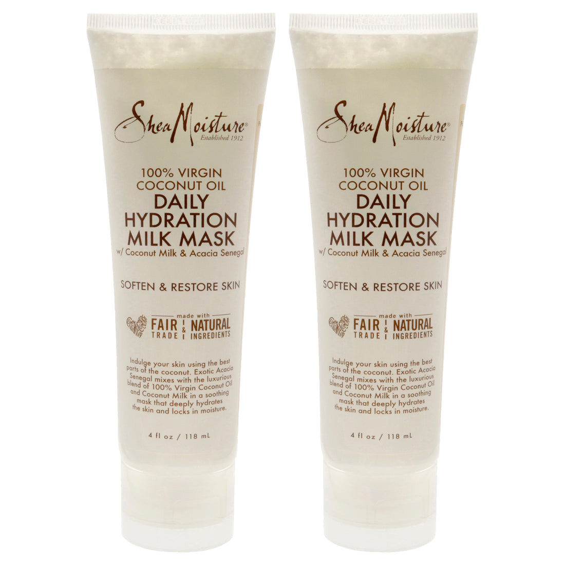 100% Virgin Coconut Oil Daily Hydration Milk Mask - Pack of 2 by Shea Moisture for Unisex - 4 oz Mask