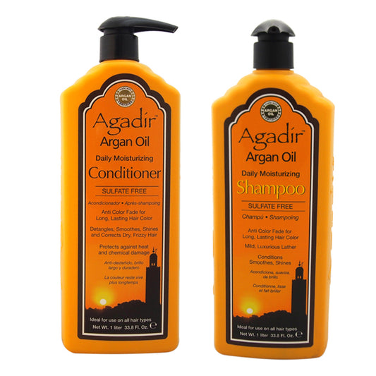 Argan Oil Daily Moisturizing Shampoo and Conditioner Kit by Agadir for Unisex - 2 Pc Kit 33.8oz Shampoo, 33.8oz Conditioner
