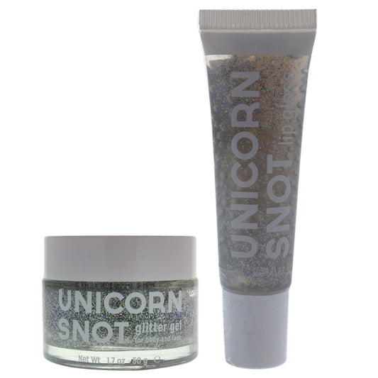 Gliter Lip Gloss and Gel Duo - Silver by Unicorn Snot for Women - 2 Pc Kit 1.7oz Gel, 0.34oz Lip Gloss