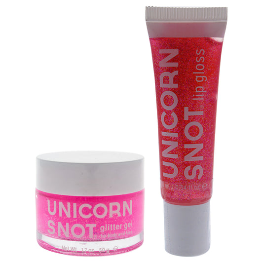 Gliter Lip Gloss and Gel Duo - Pink by Unicorn Snot for Women - 2 Pc Kit 1.7oz Gel, 0.34oz Lip Gloss
