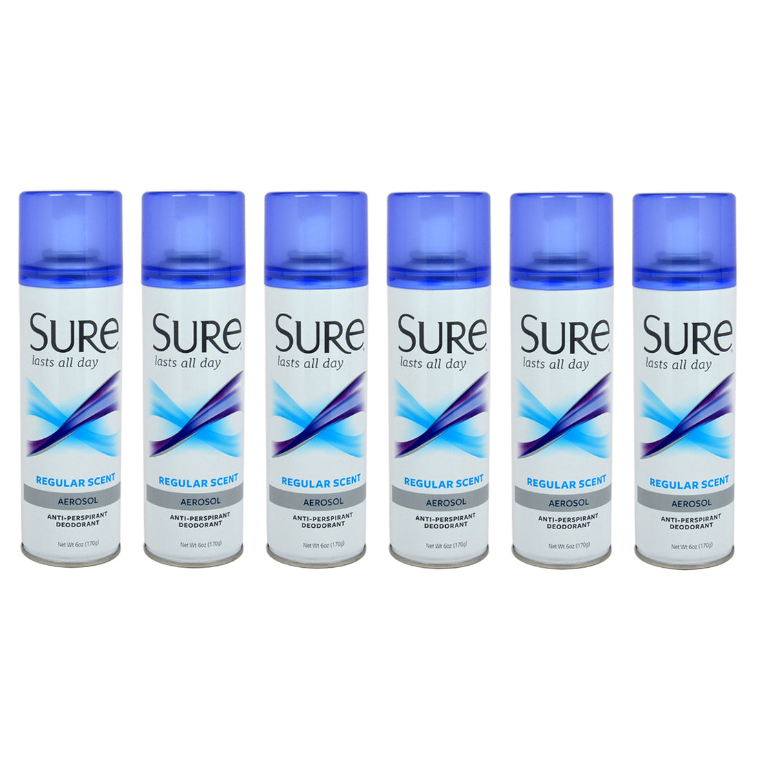 Aerosol Regular Scent Anti-Perspirant and Deodorant by Sure for Unisex - 6 oz Deodorant Spray - Pack of 6