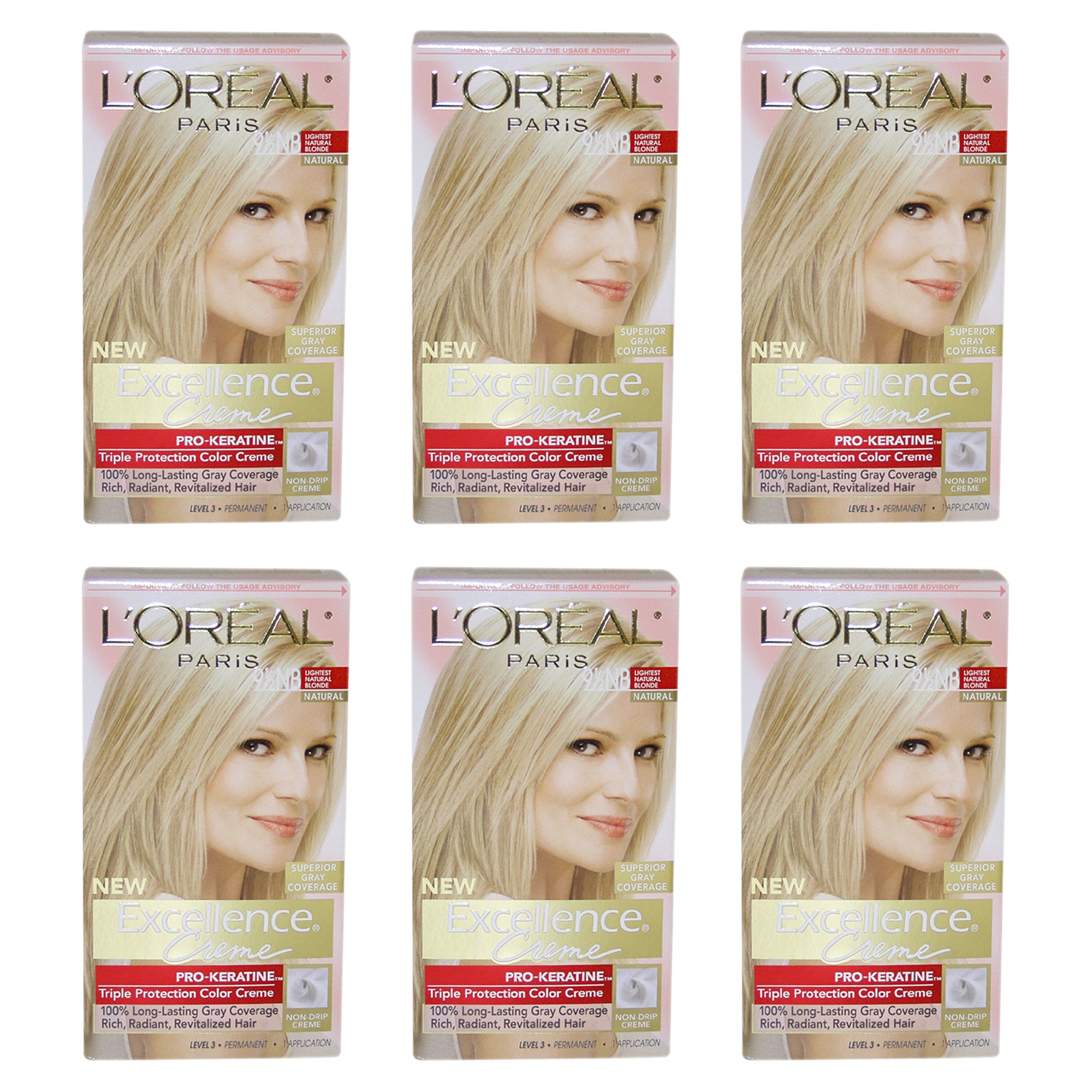 Excellence Creme Pro - Keratine - 9.5 NB Lightest Natural Blonde - Natural by LOreal Paris for Unisex - 1 Application Hair Color - Pack of 6