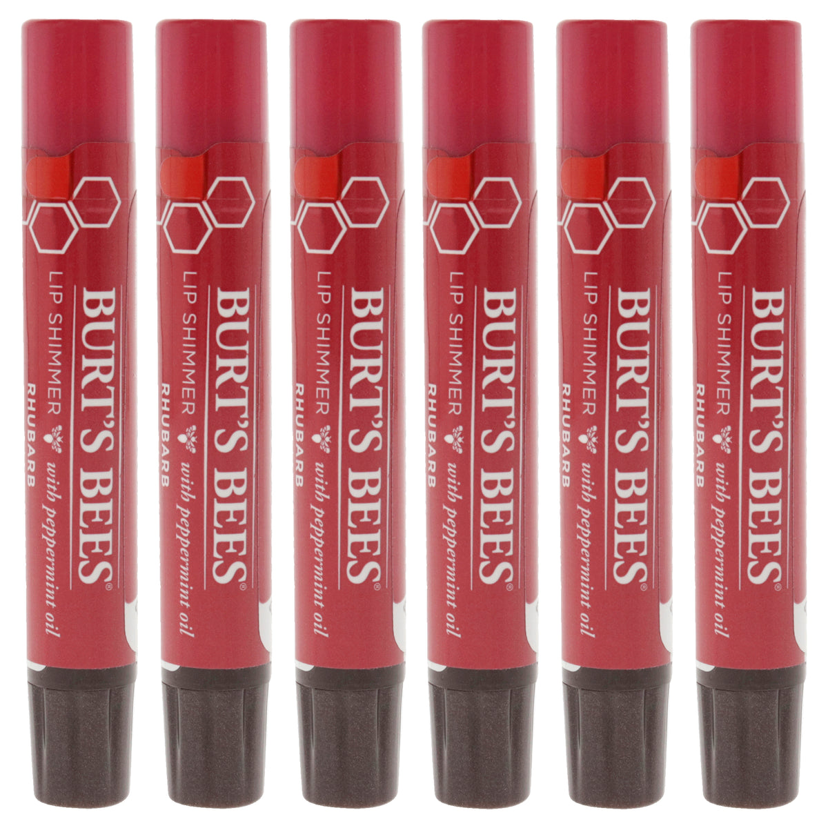 Lip Shimmer - Rhubarb by Burts Bees for Women - 0.09 oz Lip Balm - Pack of 6