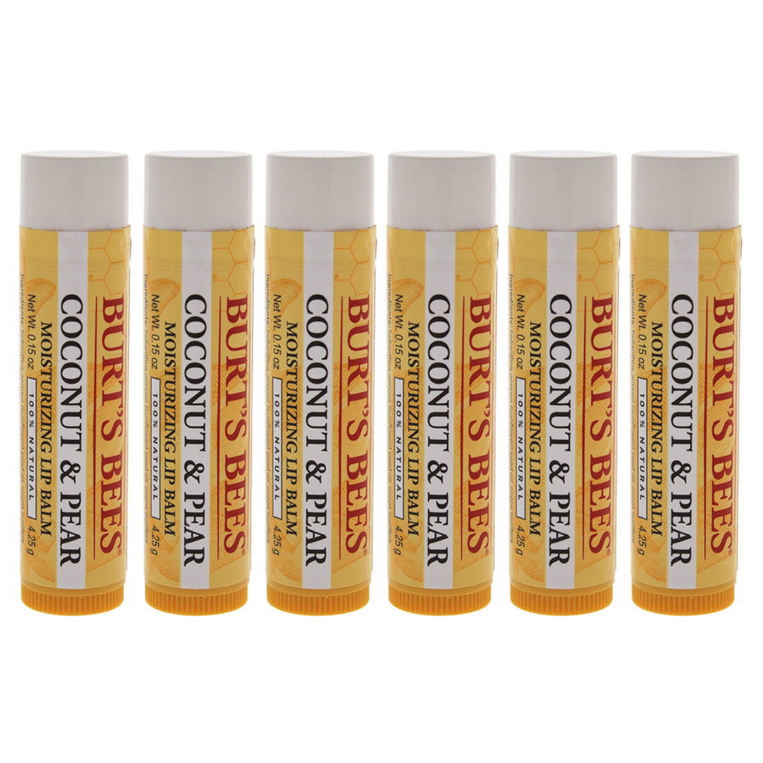 Coconut and Pear Moisturizing Lip Balm by Burts Bees for Unisex - 0.15 oz Lip Balm - Pack of 6