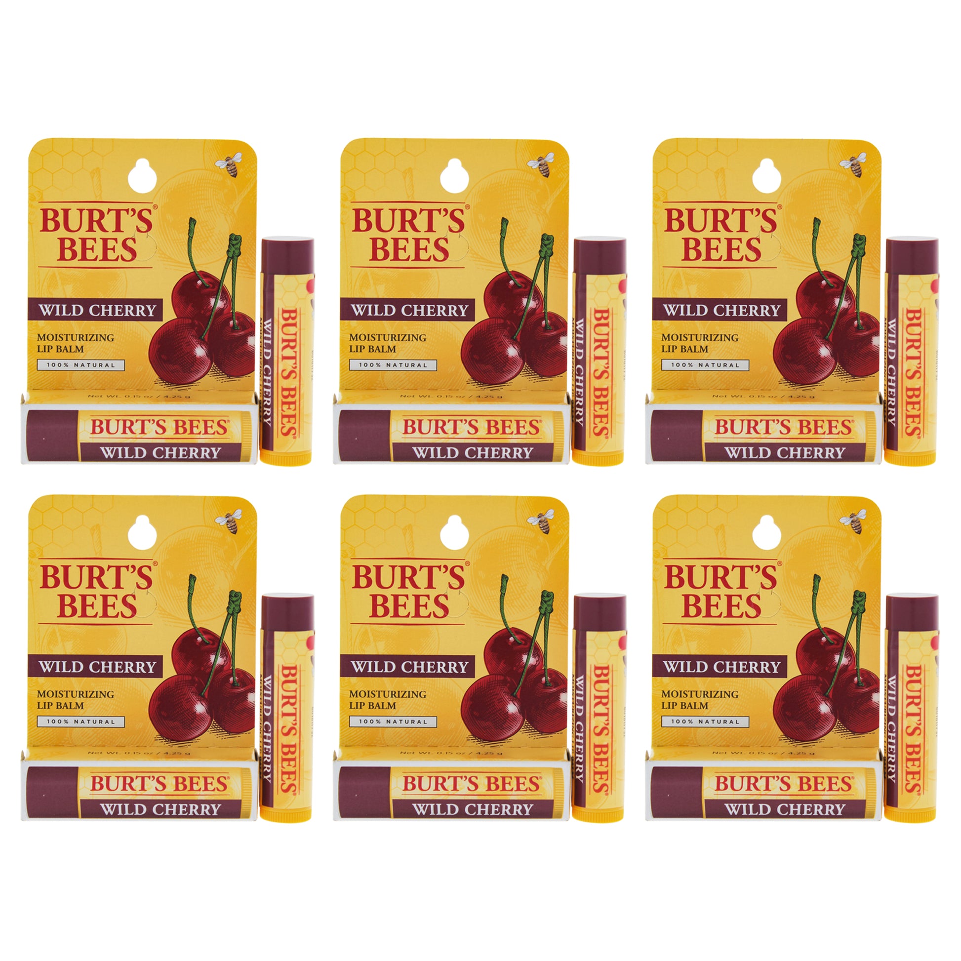 Wild Cherry Moisturizing Lip Balm Blister by Burts Bees for Unisex - 0.15 oz Lip Balm - Pack of 6