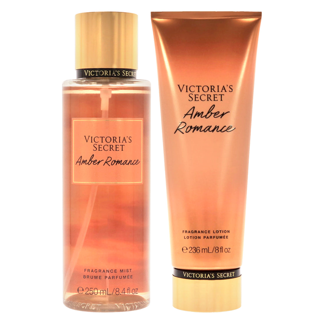 Amber Romance by Victorias Secret for Women - 2 Pc Kit 8.4 oz Fragrance Mist, 8 oz Body Lotion