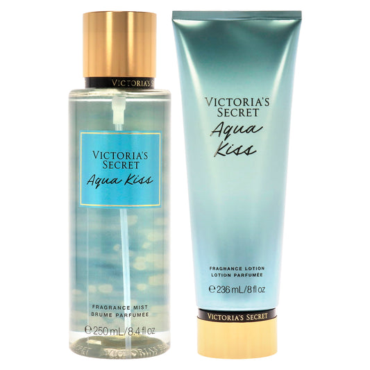 Aqua Kiss by Victorias Secret for Women - 2 Pc Kit 8.4 oz Fragrance Mist, 8 oz Body Lotion