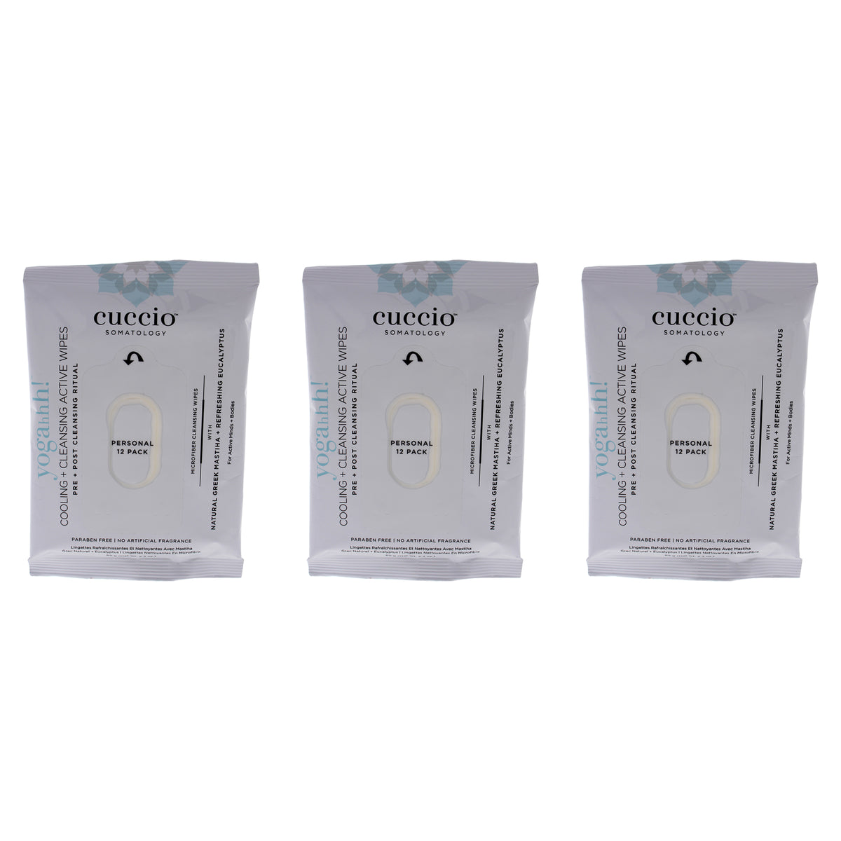 Somatology Yogahh Cooling Plus Cleansing Wipes by Cuccio Somatology for Unisex - 12 Count Wipes - Pack of 3