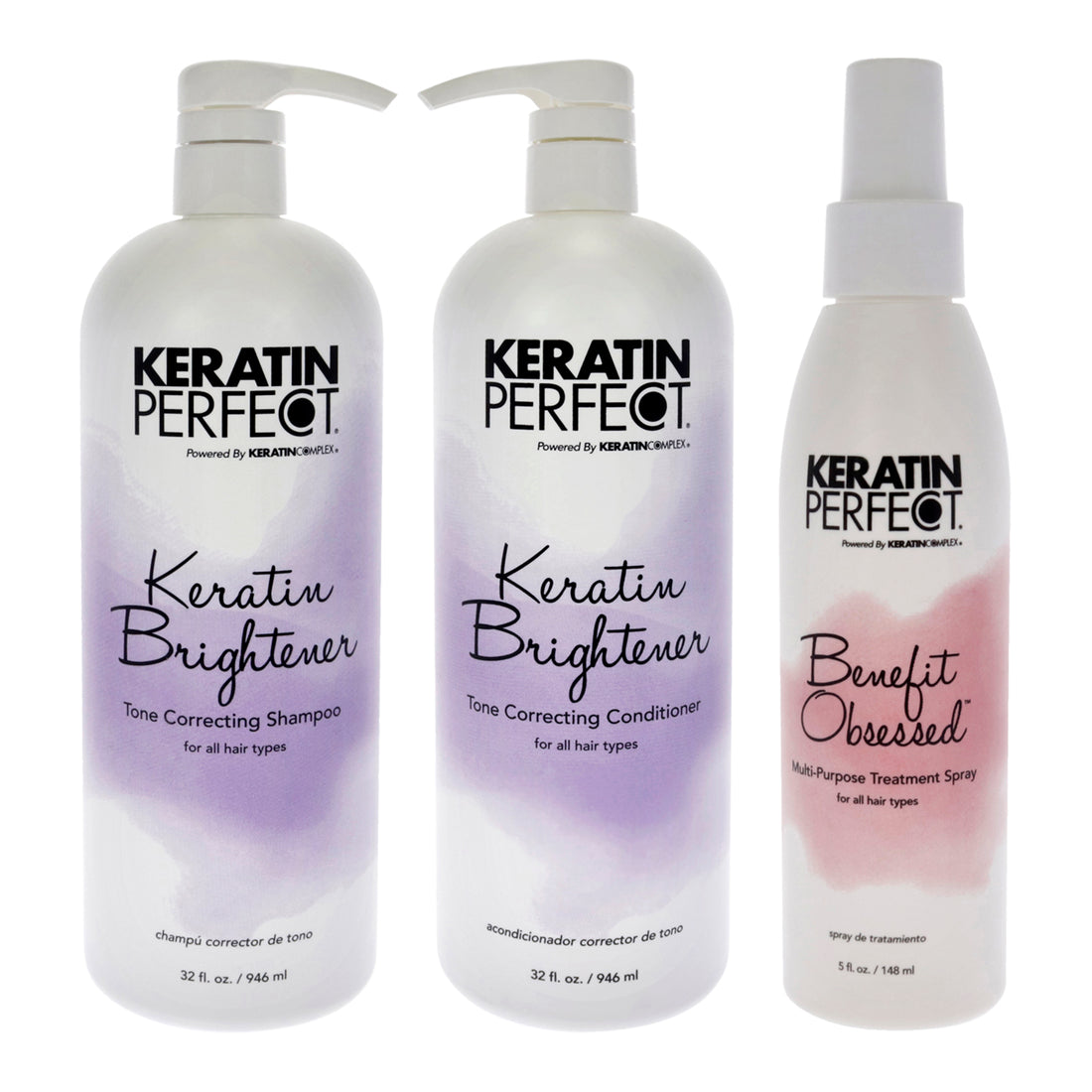 Keratin Brightener Kit by Keratin Perfect for Unisex - 3 Pc 32 oz Shampoo, 32oz Conditioner, 5.7oz Benefit Obsessed Treatment