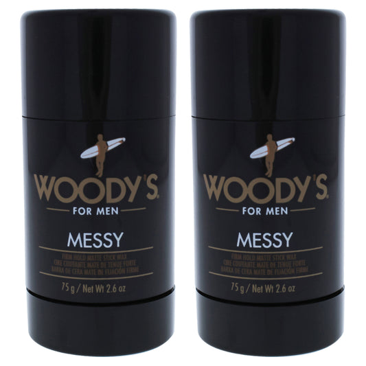 Messy Firm Hold Matte Stick Wax by Woodys for Men - 2.6 oz Deodorant Stick - Pack of 2
