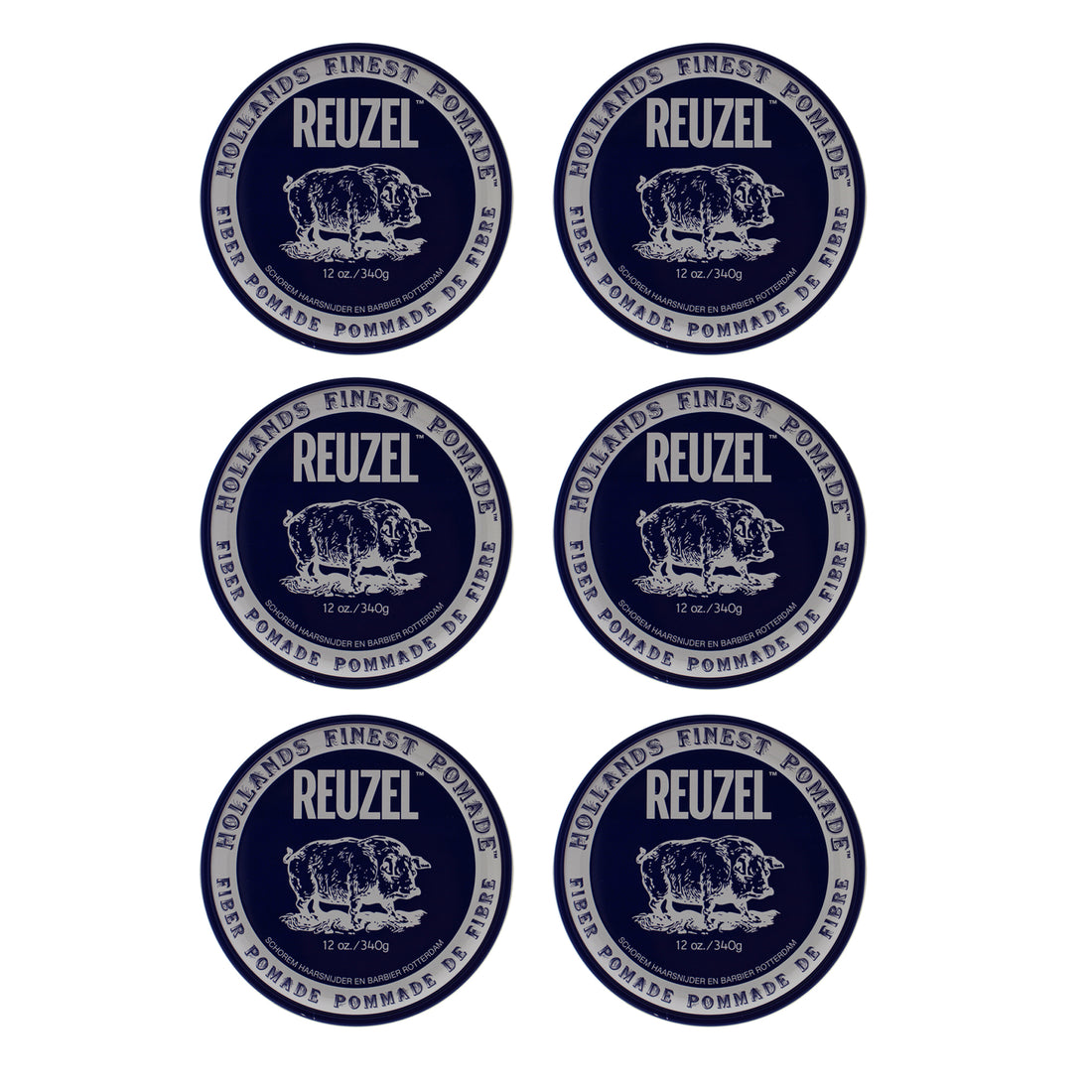 Fiber Pomade by Reuzel for Men - 12 oz Pomade - Pack of 6