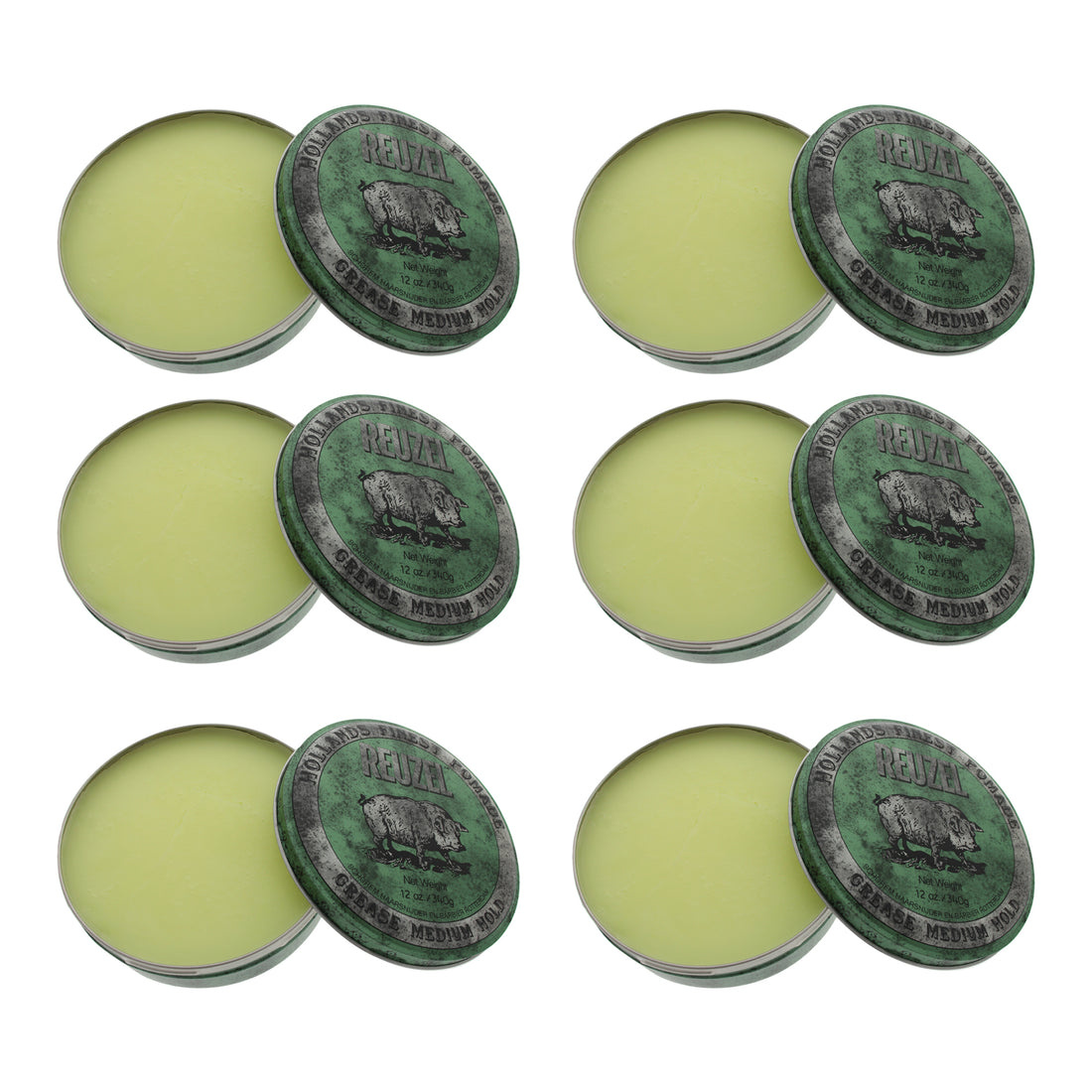 Green Grease Medium Hold Pomade by Reuzel for Men - 12 oz Pomade - Pack of 6