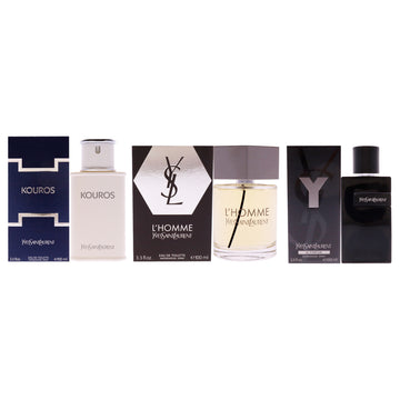 Yves Saint Laurent Fragrance Kit by Yves Saint Laurent for Men - 3 Pc Kit 3.3oz Kouros EDT Spray, 3.3oz LHomme EDT Spray, 3.3oz Y Le Parfum EDP Spray