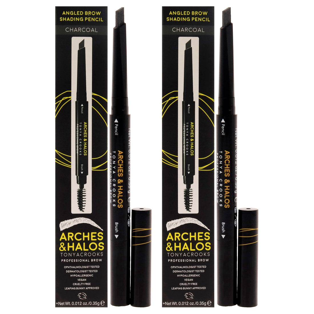 Angled Brow Shading Pencil - Charcoal by Arches and Halos for Women - 0.012 oz Eyebrow Pencil - Pack of 2