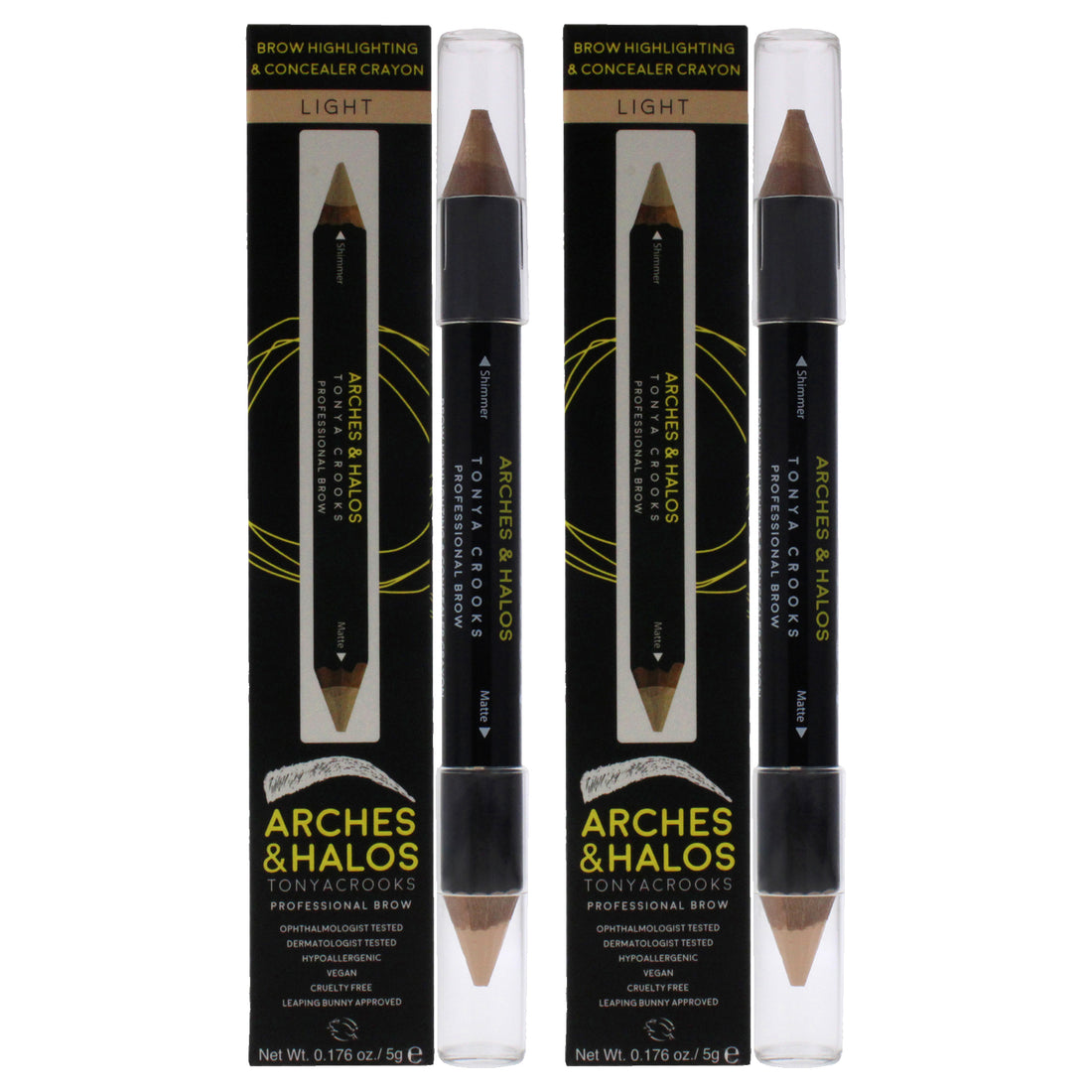 Brow Highlighting and Concealer Crayon - Light by Arches and Halos for Women - 0.176 oz Highlighter - Pack of 2