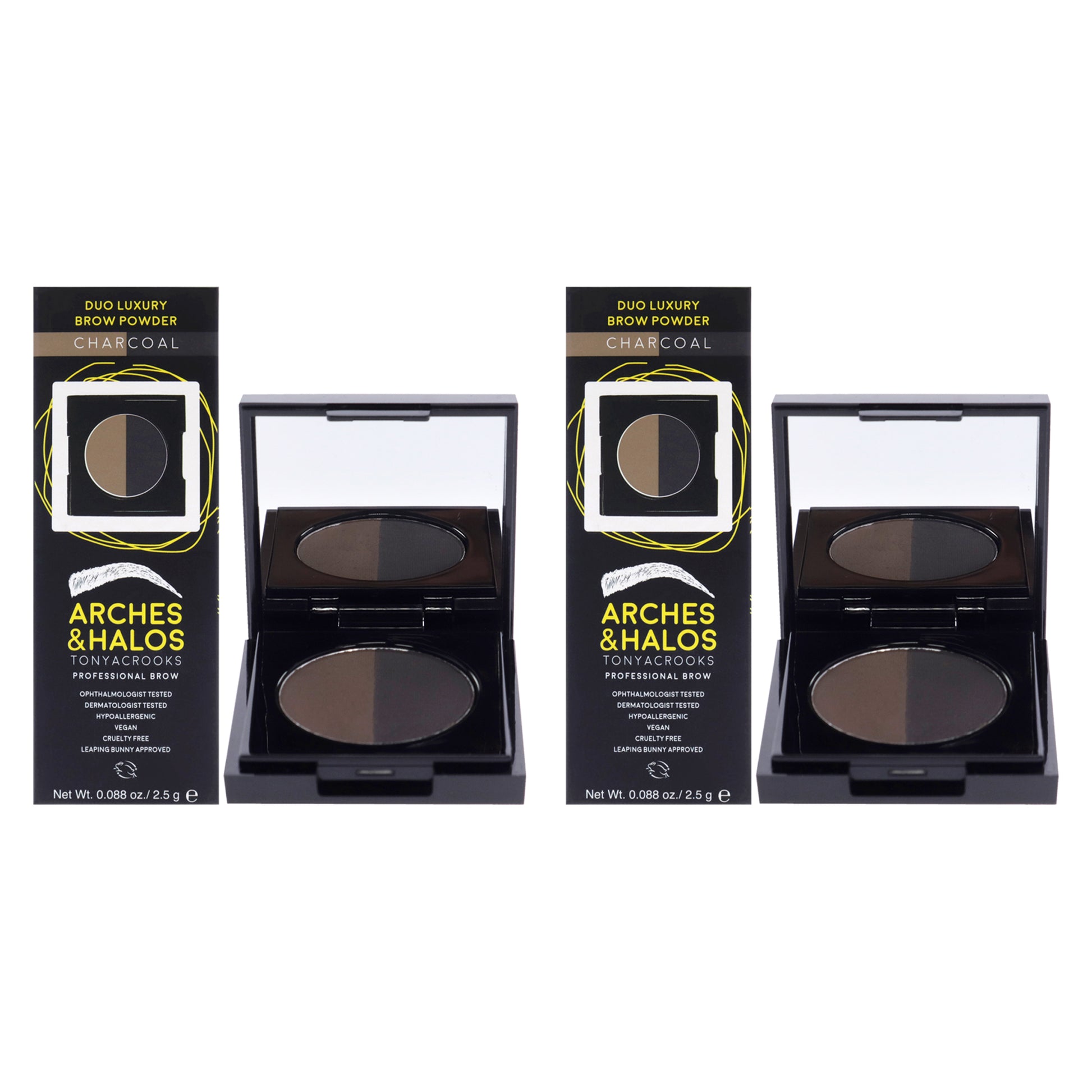 Duo Luxury Brow Powder - Charocoal by Arches and Halos for Women - 0.088 oz Eyebrow - Pack of 2