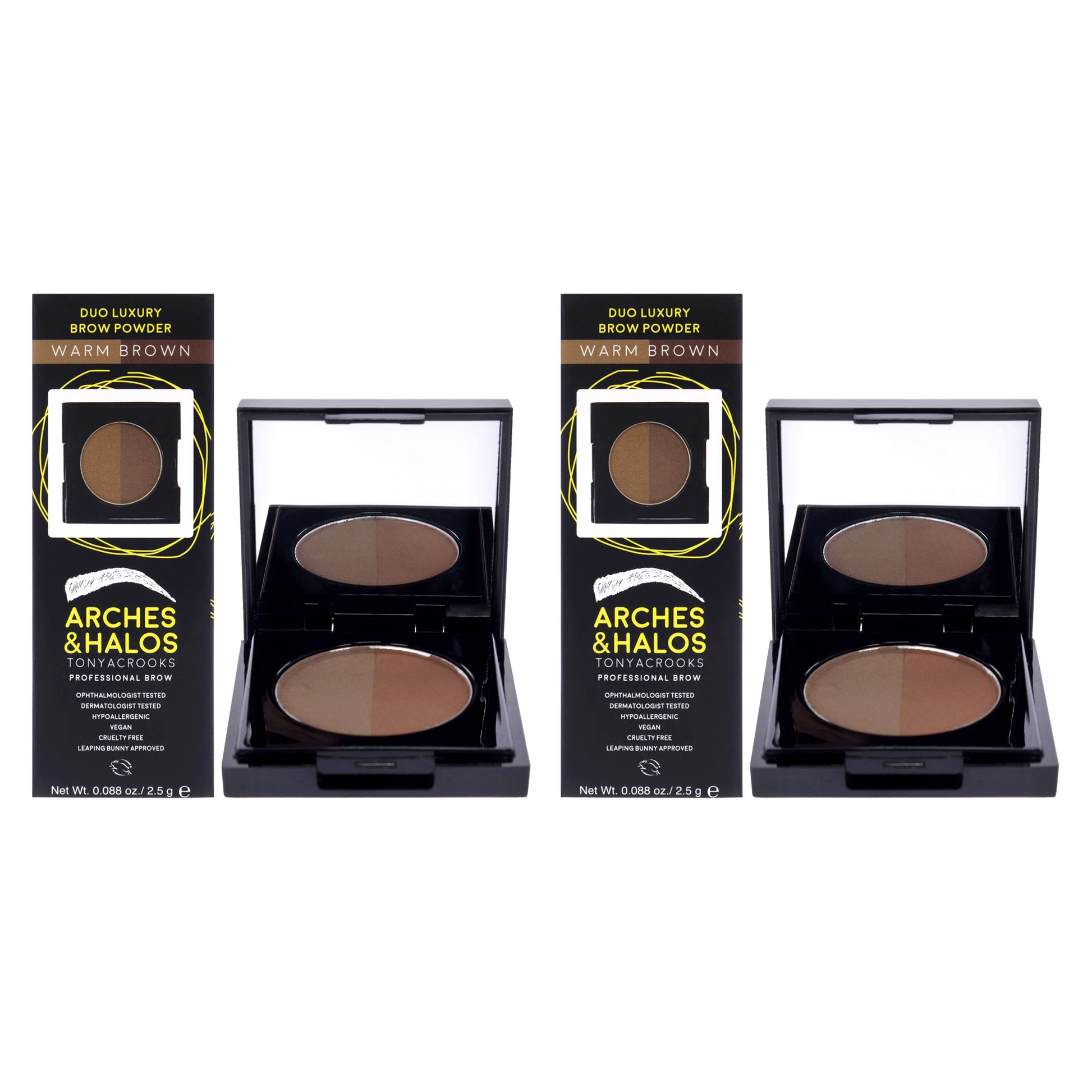 Duo Luxury Brow Powder - Warm Brown by Arches and Halos for Women - 0.088 oz Eyebrow - Pack of 2