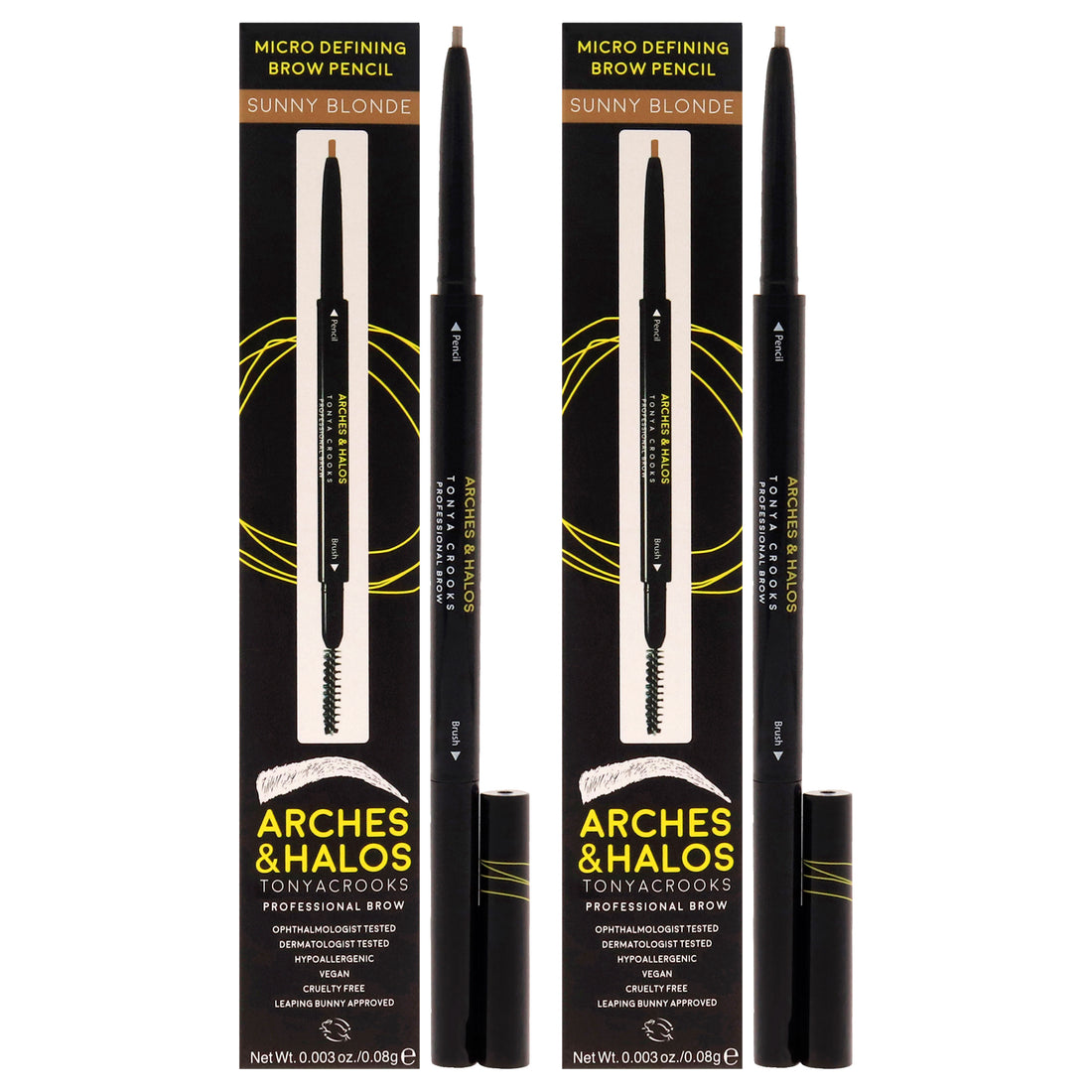 Micro Defining Brow Pencil - Sunny Blonde by Arches and Halos for Women - 0.003 oz Eyebrow Pencil - Pack of 2