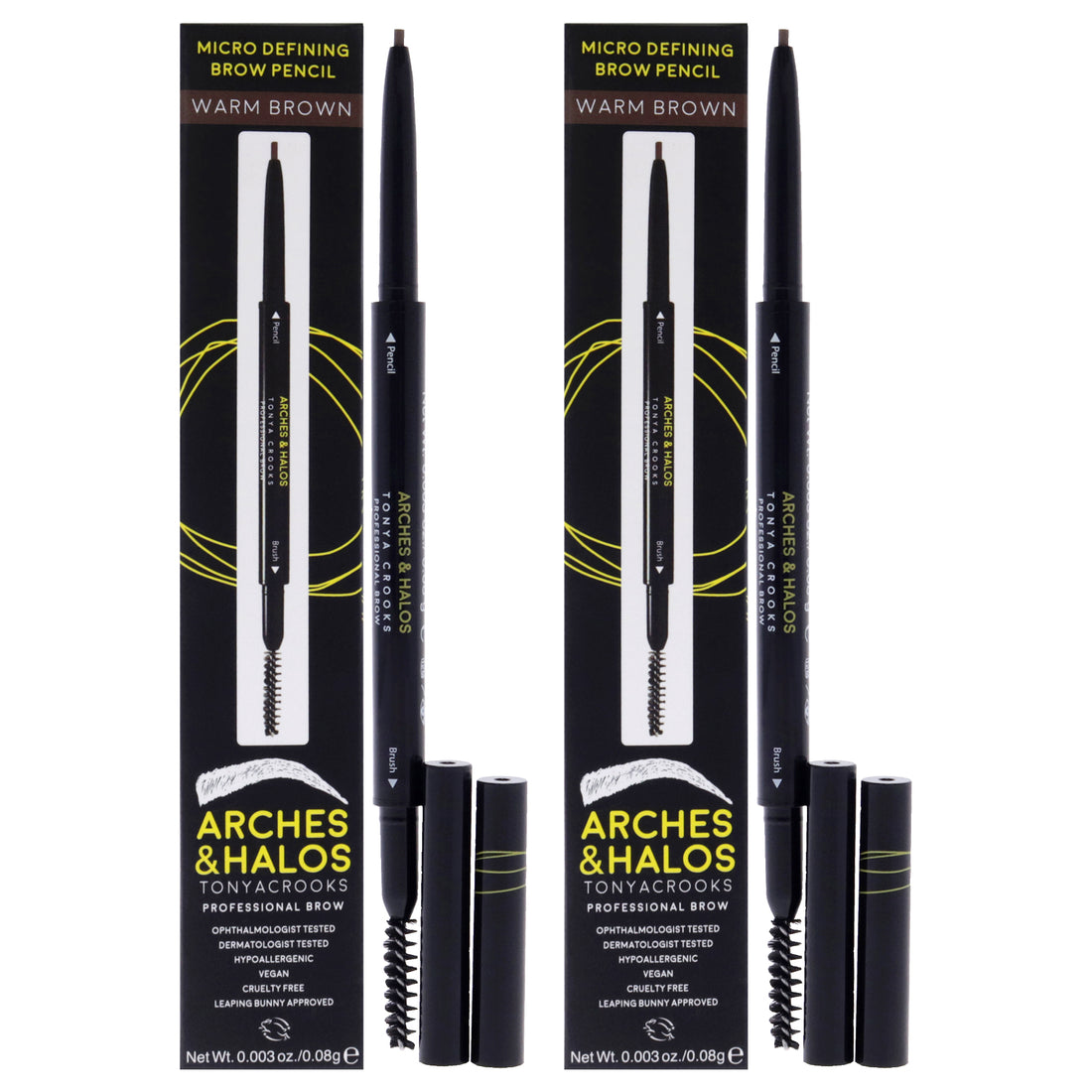 Micro Defining Brow Pencil - Warm Brown by Arches and Halos for Women - 0.003 oz Eyebrow Pencil - Pack of 2