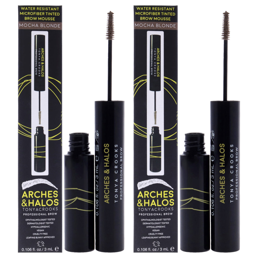 Microfiber Tinted Brow Mousse Waterproof - Mocha Blonde by Arches and Halos for Women - 0.106 oz Mousse - Pack of 2