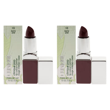 Clinique Pop Lip Colour + Primer - 15 Berry Pop by Clinique for Women - 0.13 oz Lipstick - Pack of 2