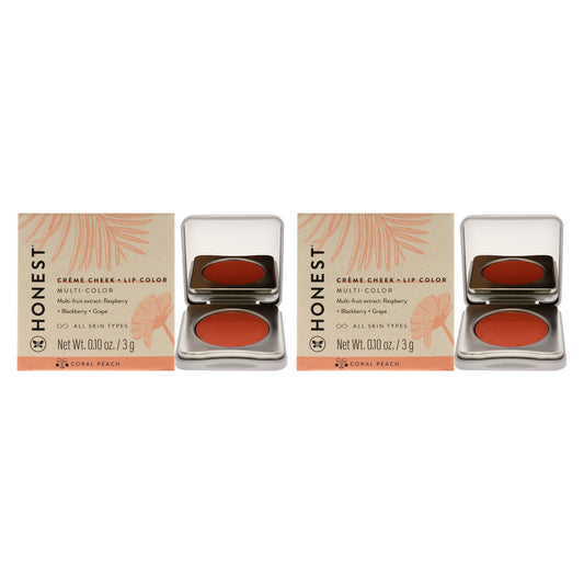 Creme Cheek Blush Plus Lip Color - Coral Peach by Honest for Women - 0.10 oz Makeup - Pack of 2