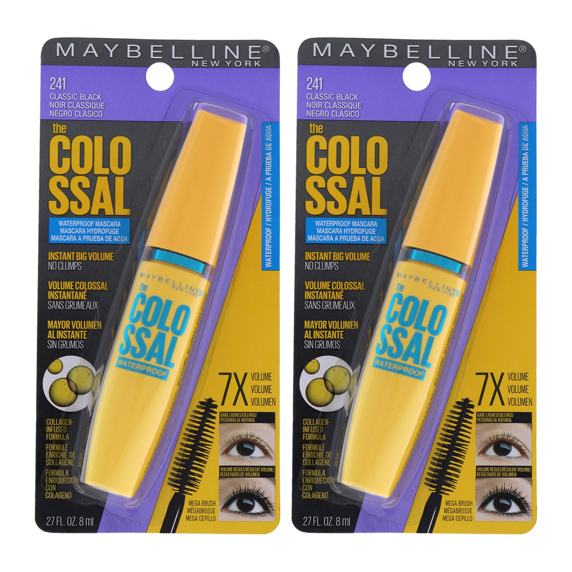 The Colossal Volum Express Waterproof Mascara - # 241 Classic Black by Maybelline for Women - 0.27 oz Mascara - Pack of 2