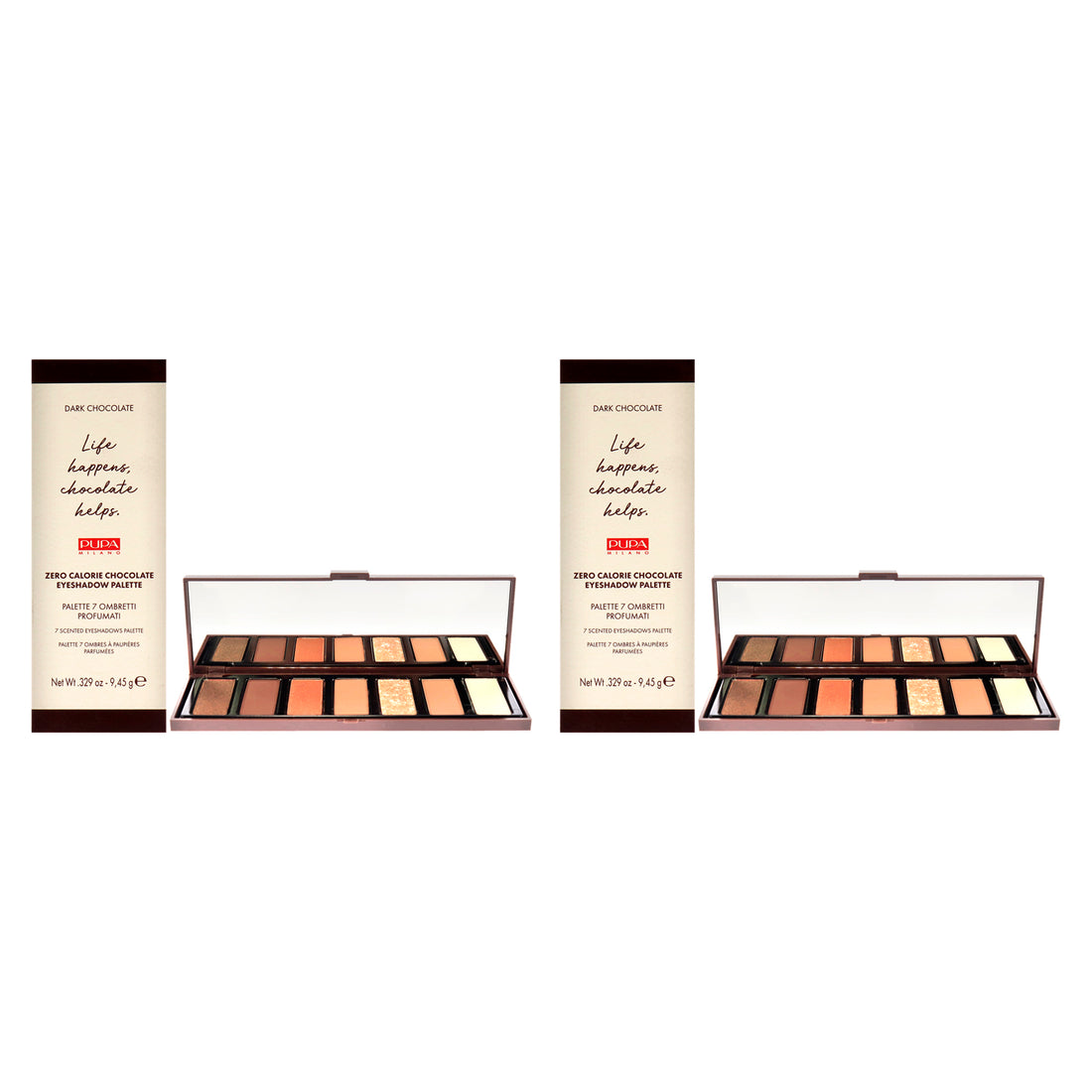 Zero Calorie Chocolate Eyeshadow Palette - 003 Dark Chocolate by Pupa Milano for Women - 0.329 oz Eye Shadow - Pack of 2