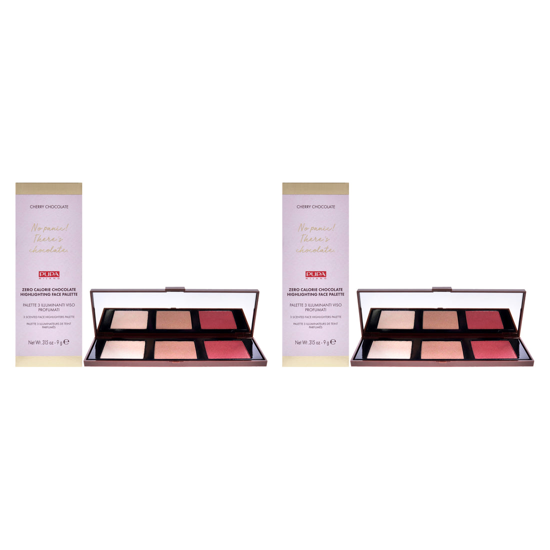 Zero Calorie Chocolate Highlighter Palette - 001 Cherry Chocolate by Pupa Milano for Women - 0.315 oz Highlighter - Pack of 2