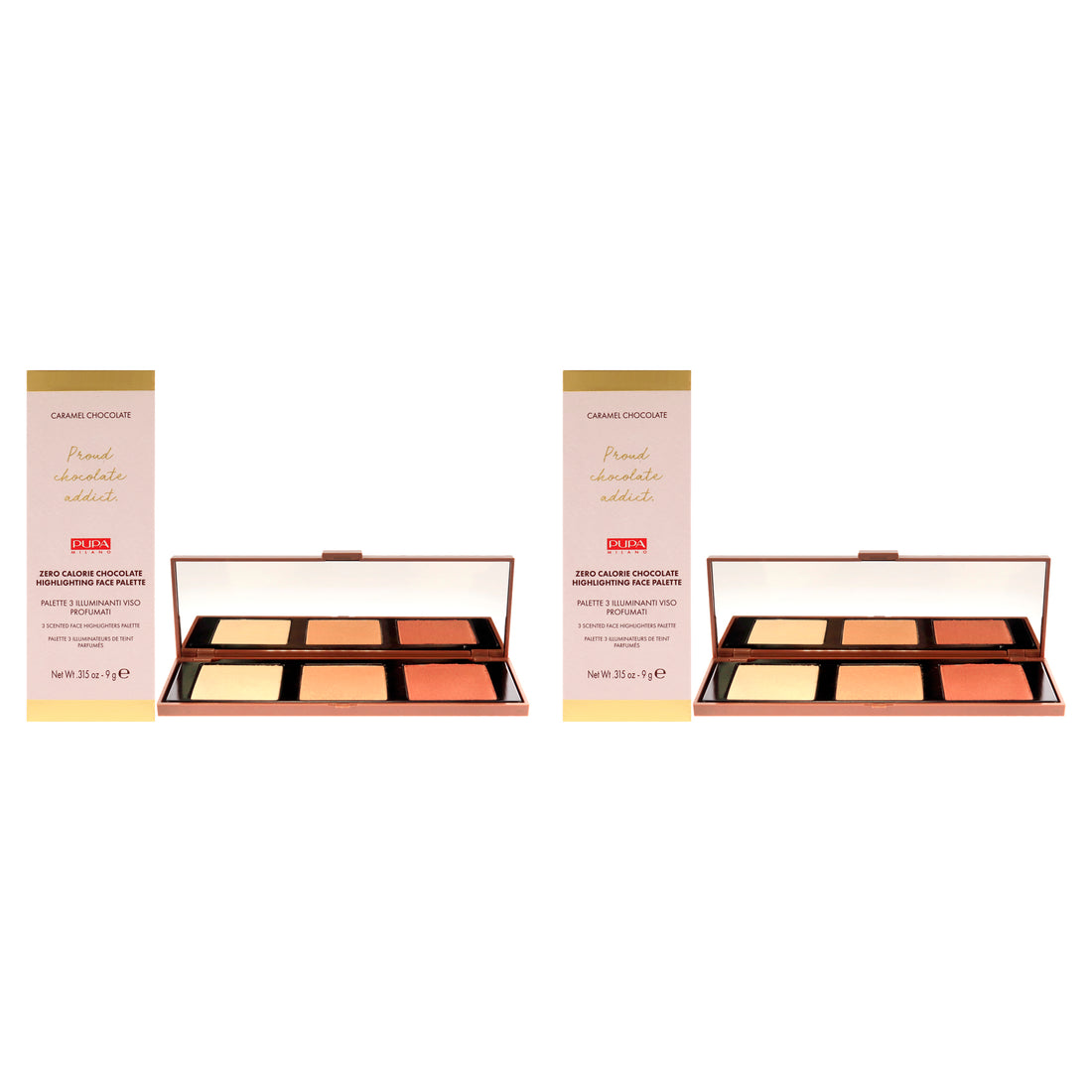 Zero Calorie Chocolate Highlighter Palette - 002 Caramel Chocolate by Pupa Milano for Women - 0.315 oz Highlighter - Pack of 2